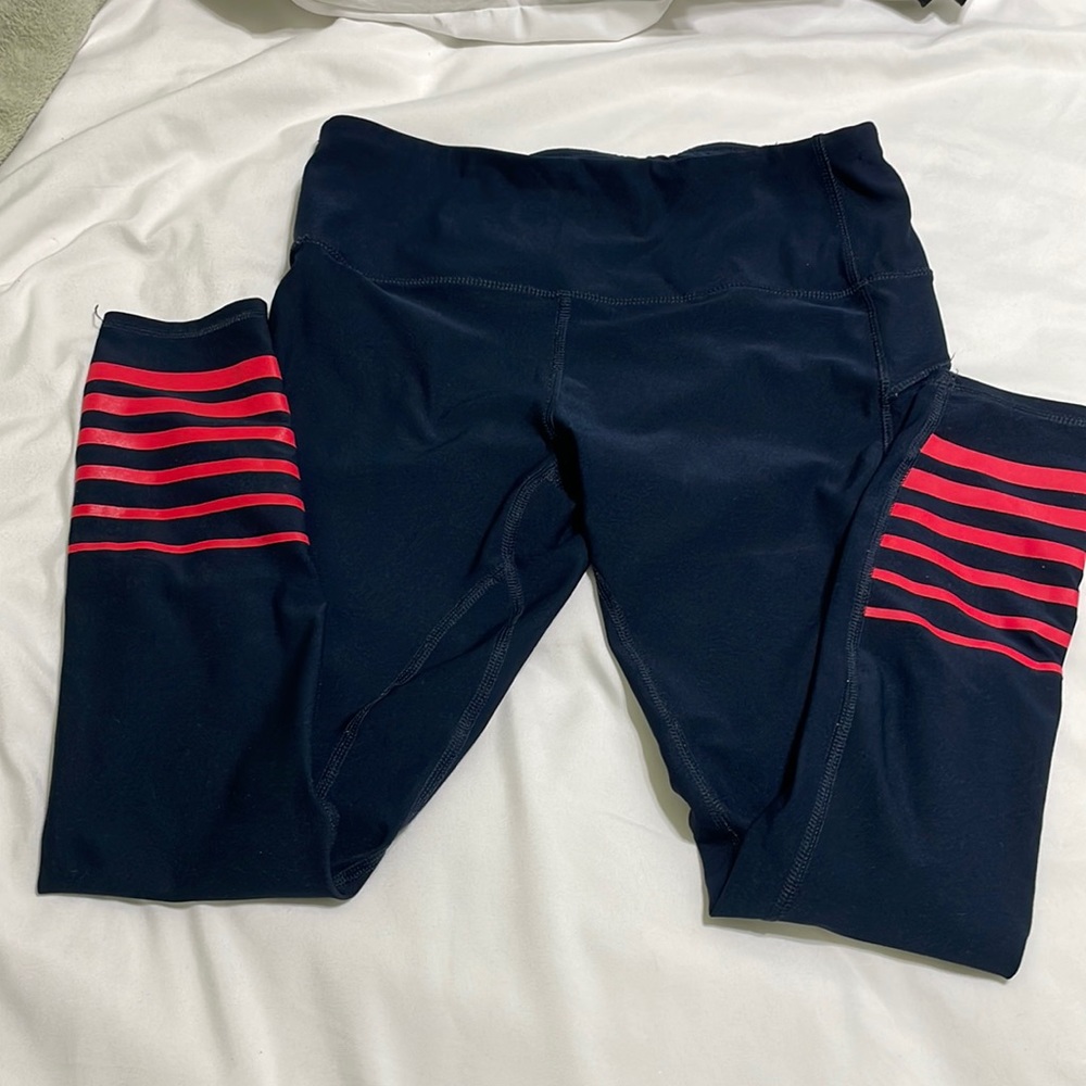 Navy blue with red stripes workout leggings size medium